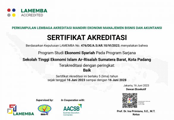 Alhamdulillah, Program Studi S1 Ekonomi Syariah STEI Ar Risalah Sumatera Barat Raih Akreditasi Baik Dari LAMEMBA